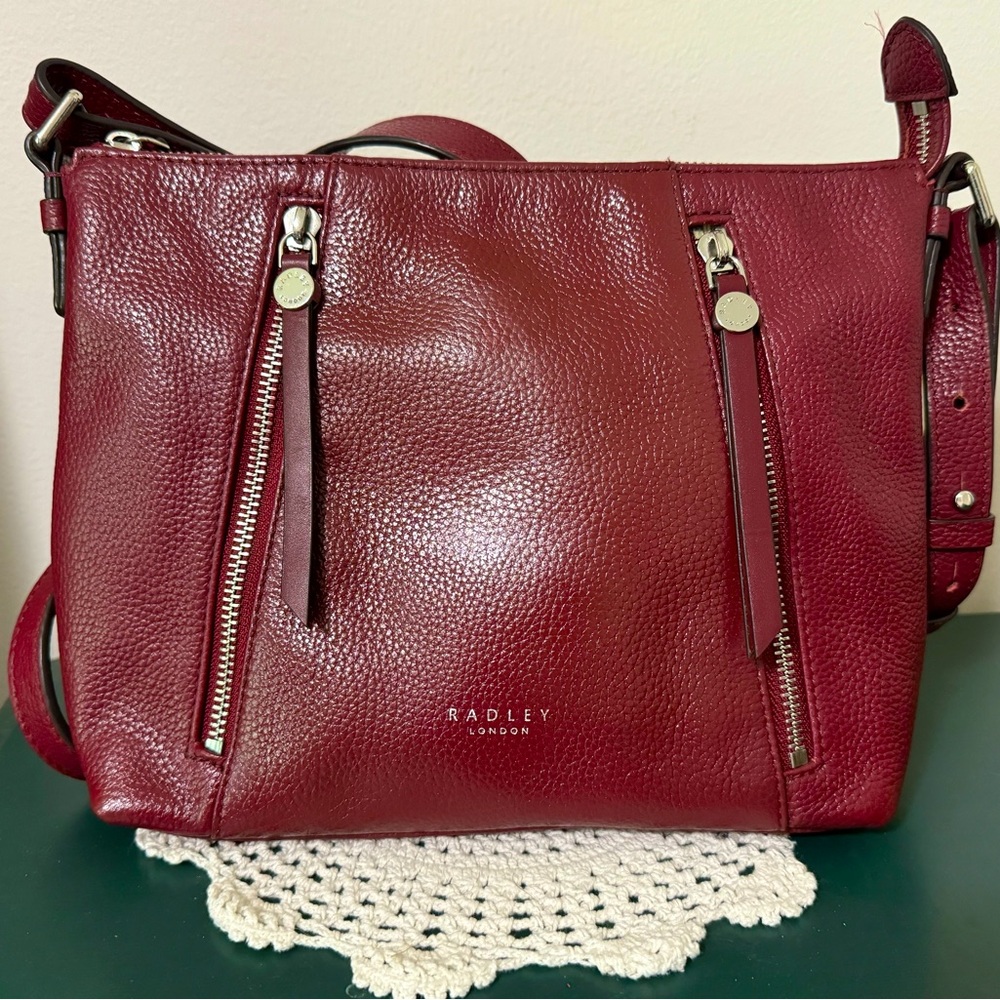 Radley London Leather Fountain Road Crossbody Purse in Merlot Burgundy